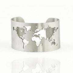 World Map Travel Cuff Bracelet Stainless Steel